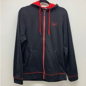Under Armour Full Zip Hoodie Mens Medium Loose Fit Logo Jacket Pockets Black/Red
